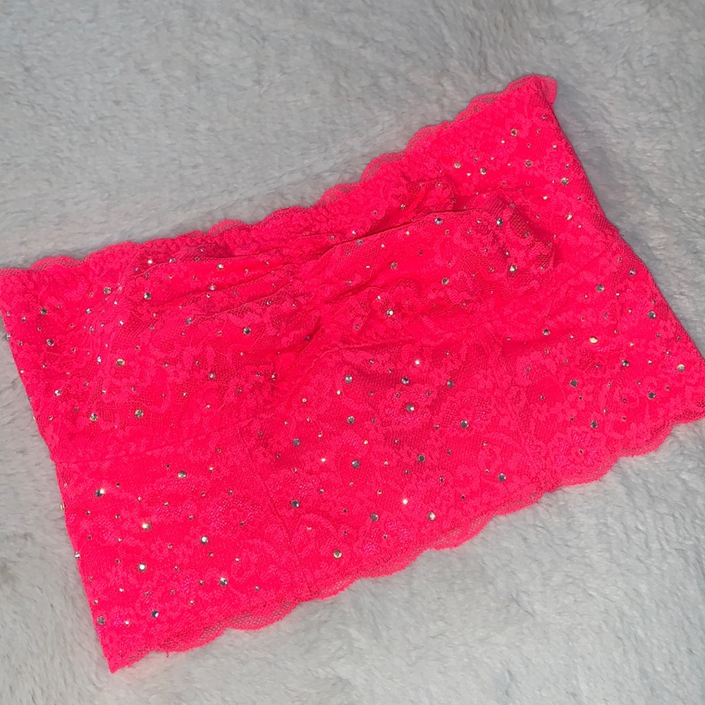 Medium Victoria’s Secret PINK Lace bling neon bandeau bralette Y2K
